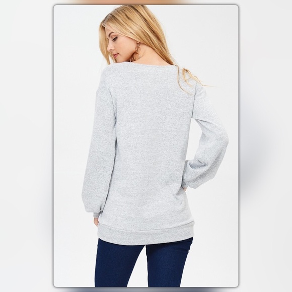 Heather Gray Criss Cross Sweater - Picture 3 of 3